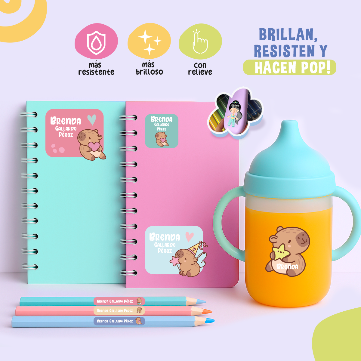"Sticker POP" para Cuadernos, Tuppers y Útiles
